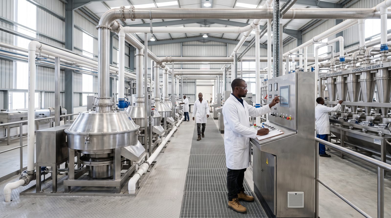 Stainless steel extractors and hydrocyclone banks in the extraction hall